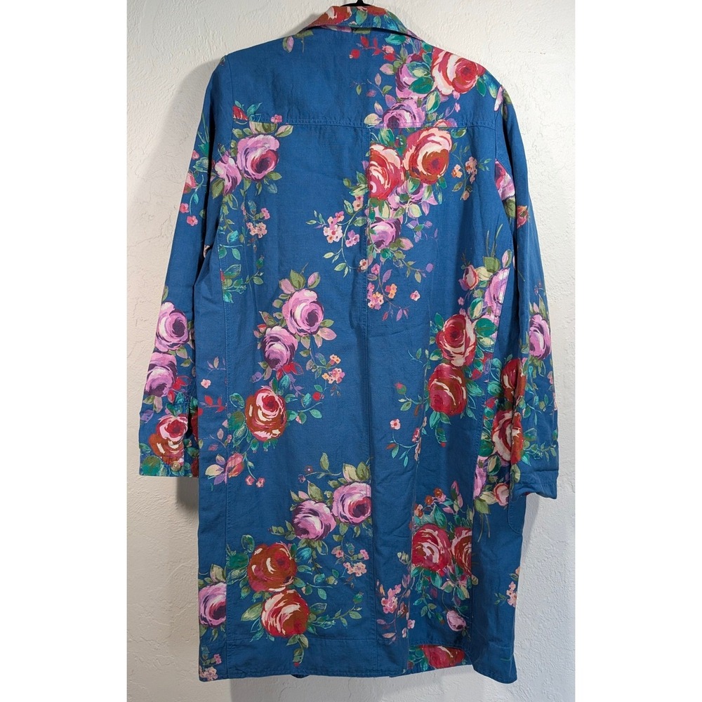 Sundance Royal Botanical Topper Coat Womens Medium Blue Floral Gingham Lining - Picture 8 of 8